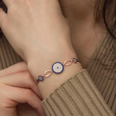 Silver Rose Evil Eye Beaded Bracelet
